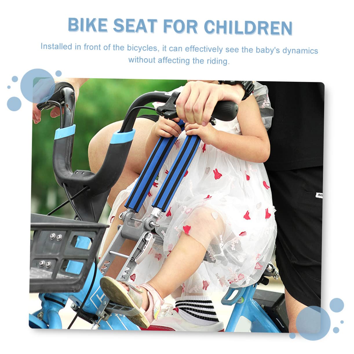 Garneck Seggiolino Bici Bambini Anteriore Pieghevole Pedali | Lega di Alluminio, per Bicicletta, Nero e Blu, Viaggio Genitore-figlio