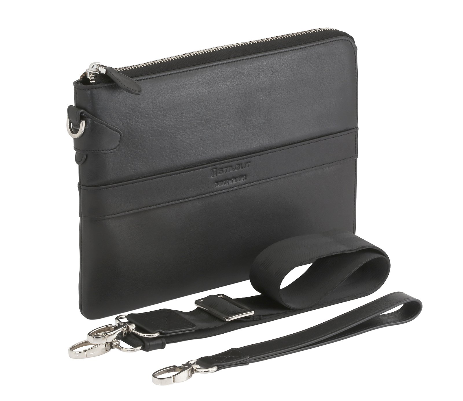 STILGUT Business Mappe, Schultertasche und Organizer aus echtem Leder für Tablets (8.0"), Schwarz Nappa