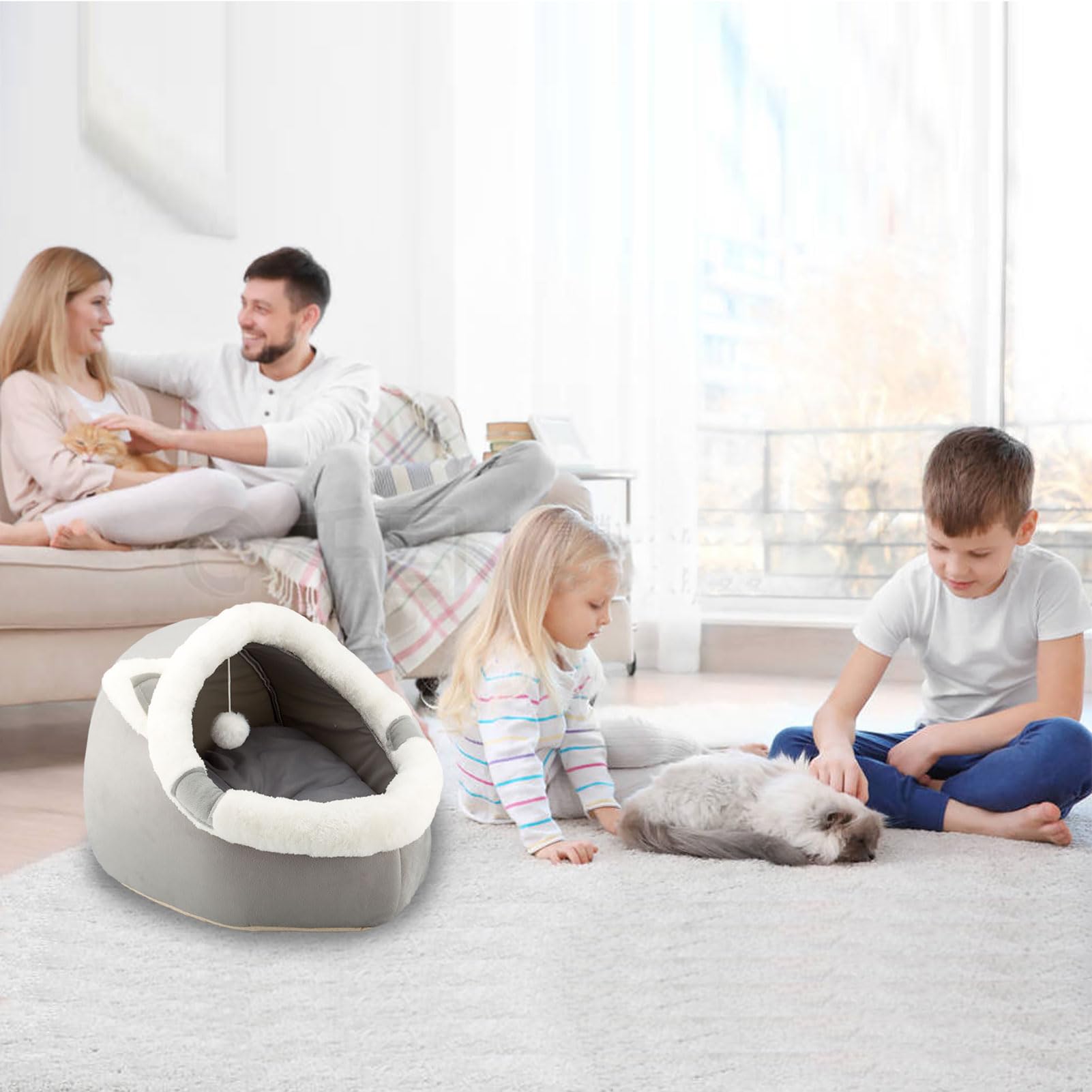 Camas para Gatos para Interiores con Juguete Colgante, Cama pequeña para Perros Antideslizante, Tienda de campaña para Gatitos, Almohada Acolchada extraíble,Ideales para Gatos y Cachorros o Conejos