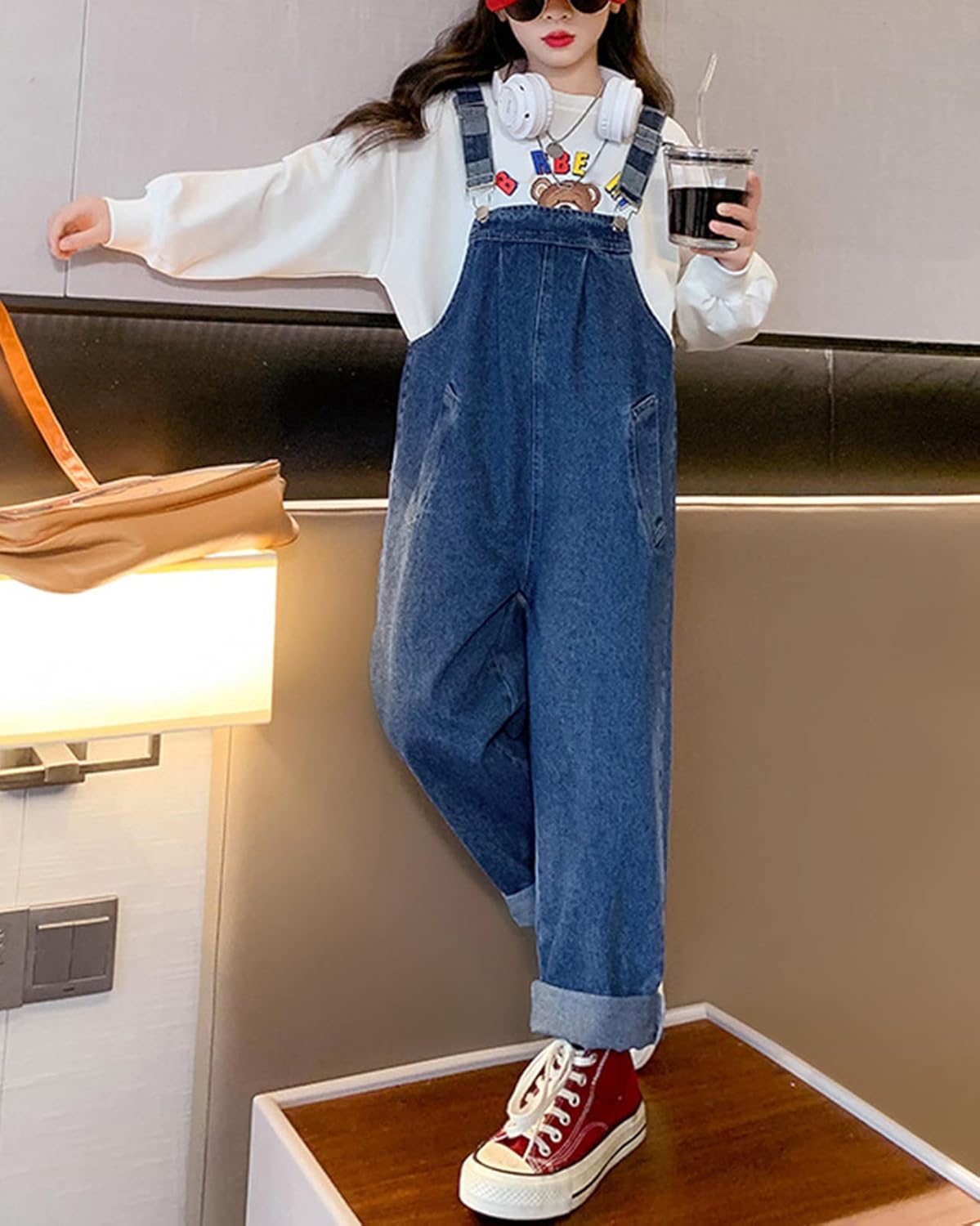 Kids Girls Denim Overalls Adjustable Strap Denim Bib Overalls Casual Dungarees Jumpsuit Big Girls Pants