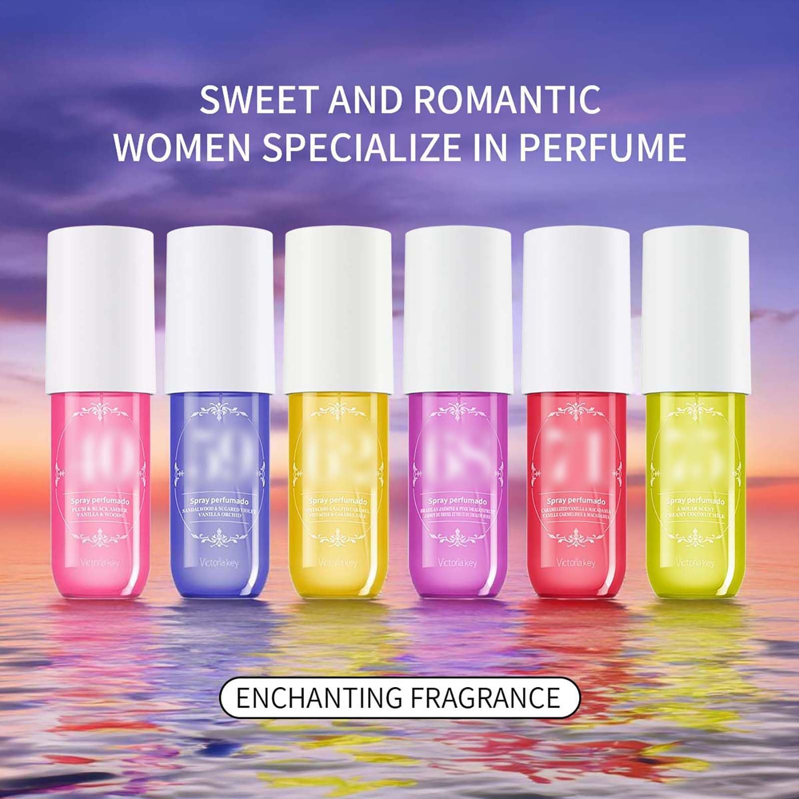 Lot de 6 sprays de parfum pour femme - 90 ml - Brume fruitée pour le corps - Spray de parfum longue durée - Parfum pour femme - Spray hydratant et hydratant la peau - Aérosol (A)