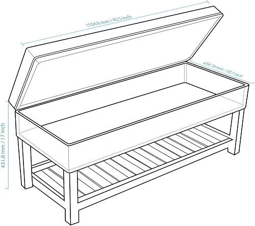Miniatura 2 de EC Technology Banco otomano rectangular de almacenamiento para almohada, juguetes, mantas, caja organizadora para zapatos, estante de madera, color