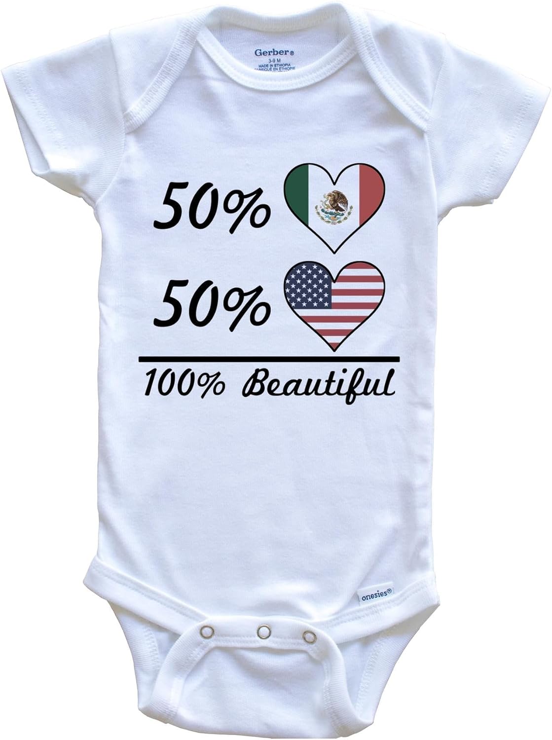 Really Awesome Shirts 50% Mexican 50% American 100% Beautiful Mexico Flag Heart One Piece Baby Bodysuit