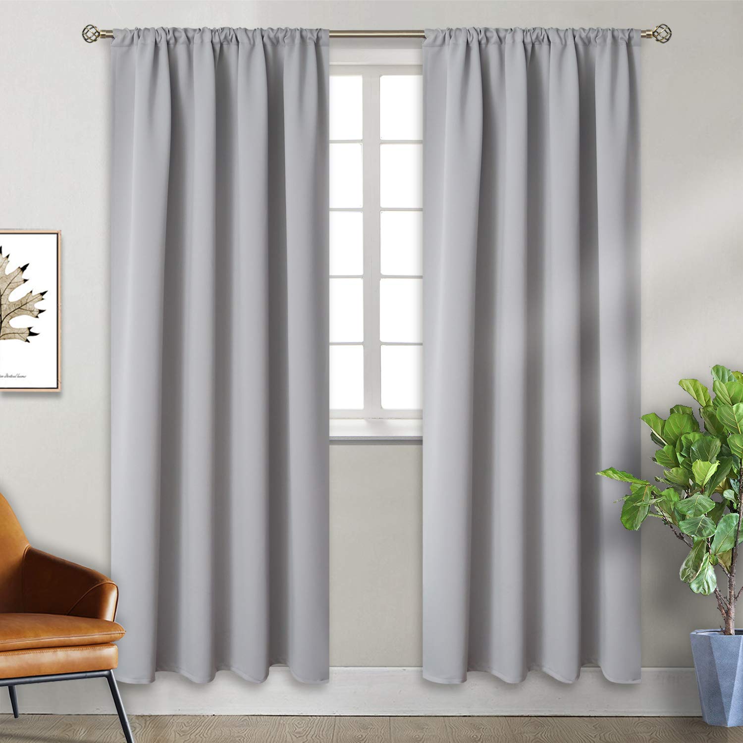 BGment Rod Pocket Room Darkening Curtains for Bedroom 84 Inches Long - Thermal Insulated Blackout Curtain Drapes for Living Room, 42 x 84 Inch, 2 Panels, Light Grey — image 1