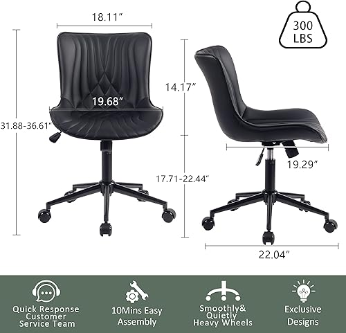 Miniatura 29 de YOUTASTE Silla de oficina marrón, moderna silla de escritorio sin brazos con respaldo, silla giratoria ajustable de piel sintética con ruedas, base