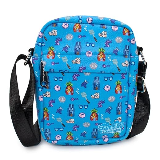 Buckle Down Nickelodeon Bag, Cross Body, Spongebob Squarepants Under The Sea Icons Collage, Blue, Vegan Leather
