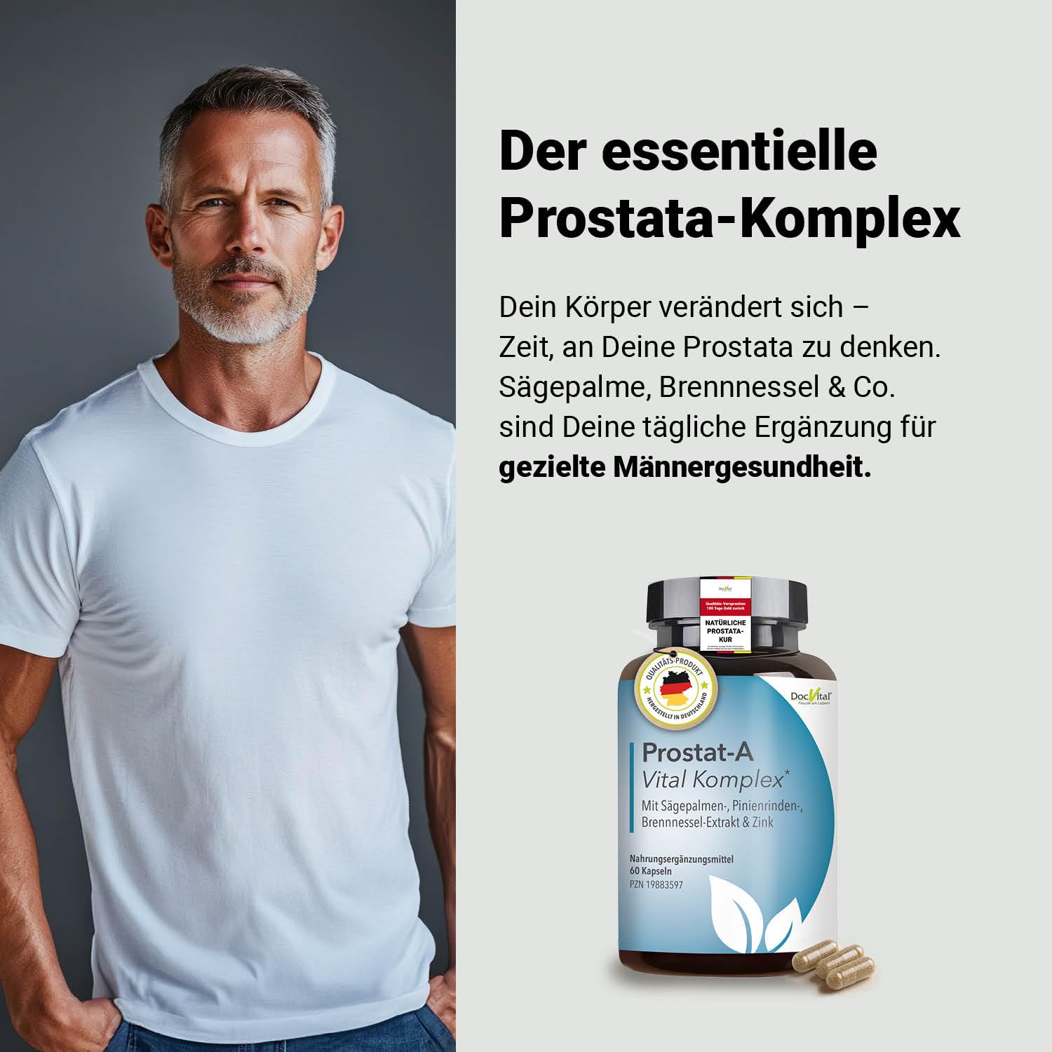 Prostata Komplex Kapseln - 2 Monatsvorrat - Sägepalmenextrakt, Kürbiskernextrakt, Zink, Vitamin D3 & mehr - Prostat-A Vital Komplex in pharmazeutischer, deutscher Qualität