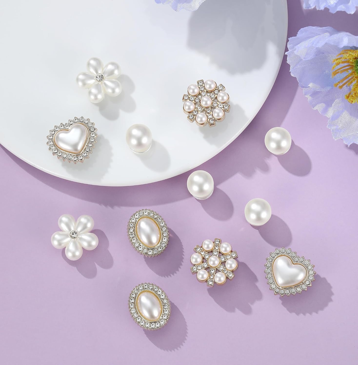 22 Pcs Pearl Croc Charms for Women Girls,Bows Flowers Shoe Decoration Pins