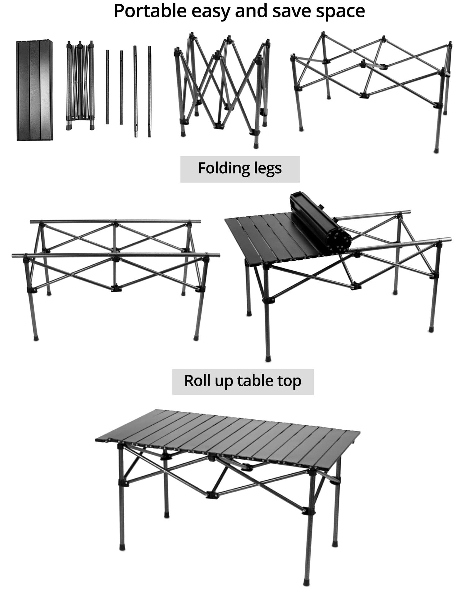 Table Pliante en Acier au Carbone de 5 Pouces, Table de Bureau Pliante en Métal pour Camping en Plein Air et Voyage en Voiture, Accessoire de Jardin Durable, Idéal pour BBQ, Pêche