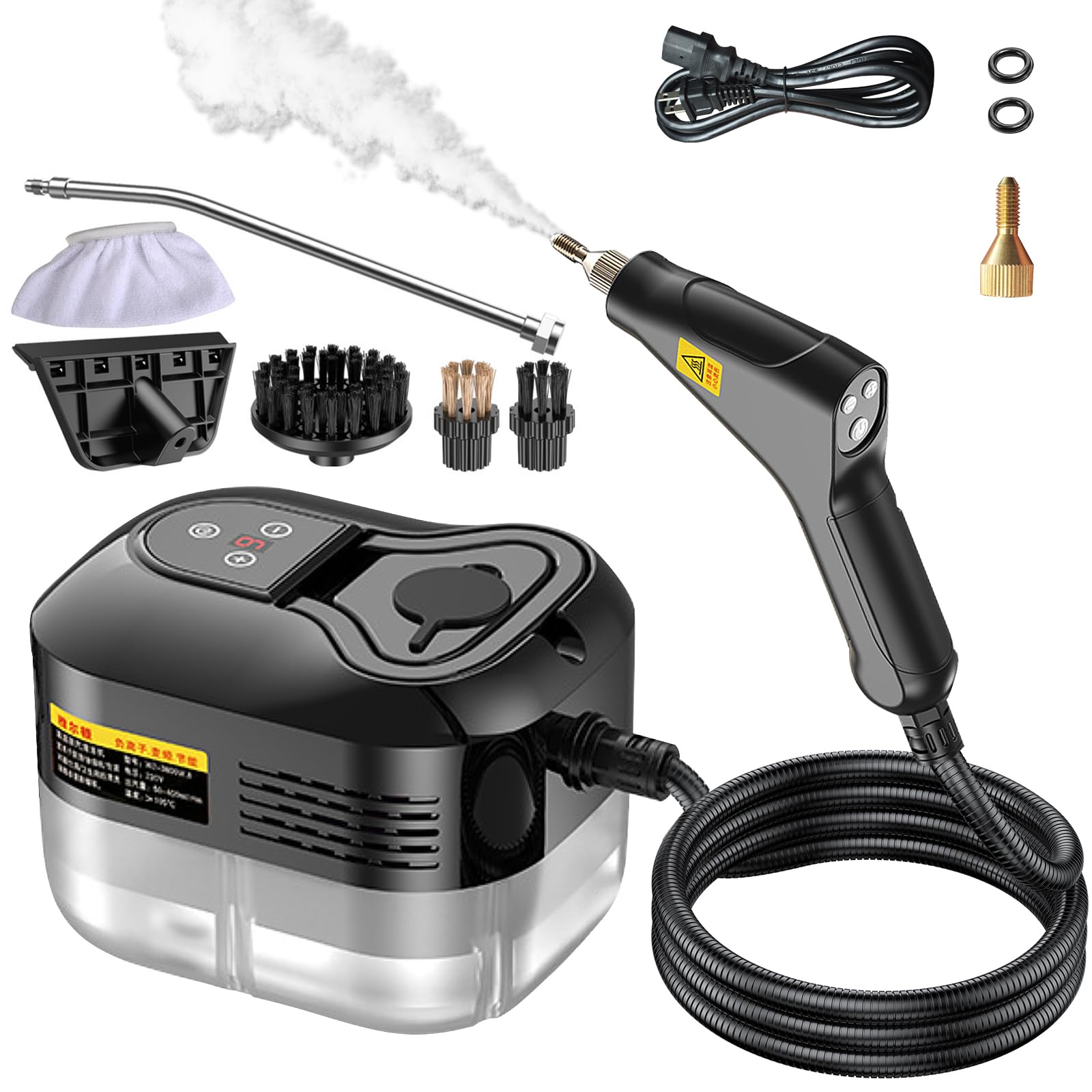 Handheld Steam Cleaner, Portable Steamer for Cleaning with 9pcs Accessories, 6-Level Adjustable Handle, 12s Heat-Up, 1200ml Tank, Steam Cleaner for Home,Dirt,Grout,Tile,Floor,Couch and Car (Black)