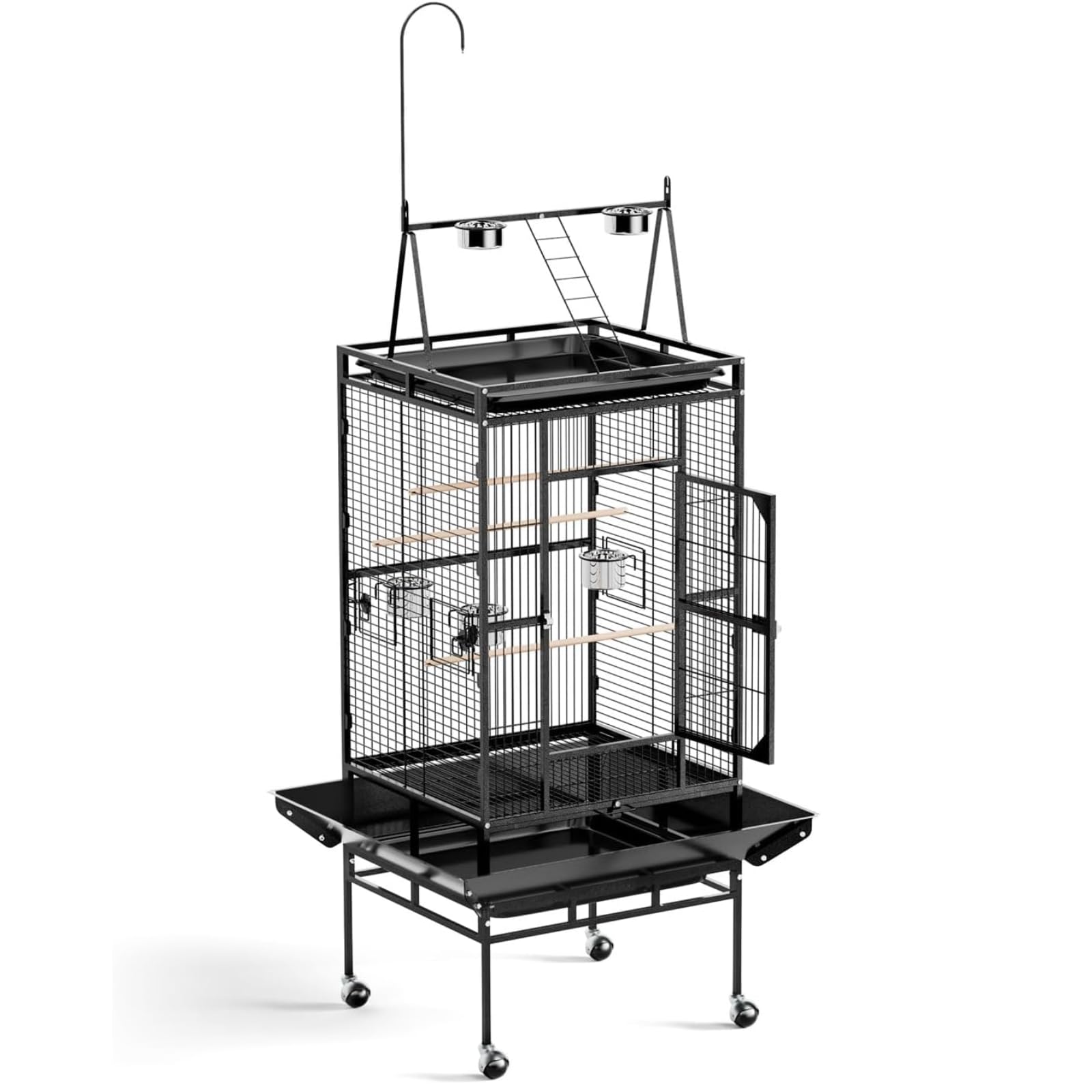 LEADZM Cage Oiseau, avec escalier sur Le Dessus et Double Bol d'alimentation, Robuste et Durable, avec 5 Positions d'alimentation, 83 x 78 x 210 cm