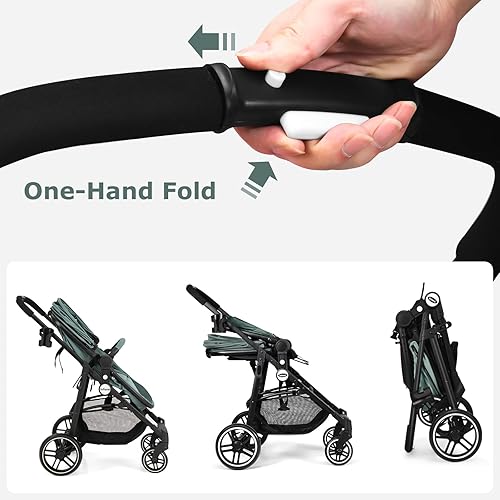 Miniatura 6 de INFANS Cochecito de bebé 2 en 1, cochecito de bebé de paisaje alto y cochecito reversible, cochecito plegable con toldo ajustable, soporte para