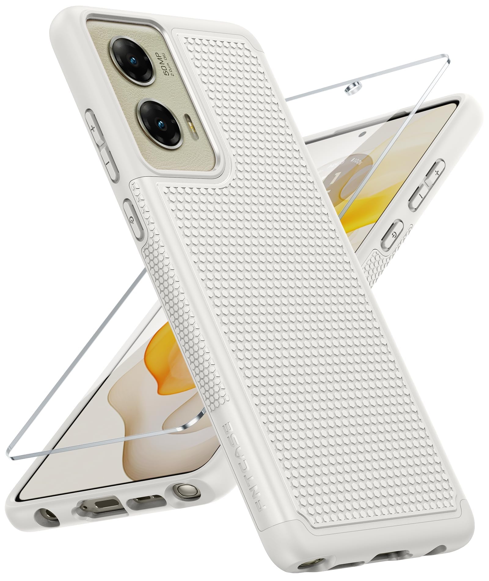 FNTCASE for Moto G-Stylus 2024 Case: Dual Layer Non Slip Shockproof Rugged | With Screen Protector, Military Grade Drop Protection, Anti-Scratch, Matte Textured Protective Phone Cover, Daily Use, White