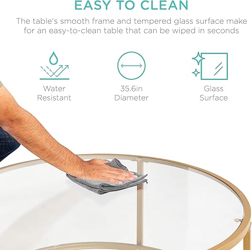 Miniatura 4 de Best Choice Products Mesa auxiliar redonda de cristal templado moderna de 36 pulgadas para sala de estar, comedor, té, decoración del hogar con