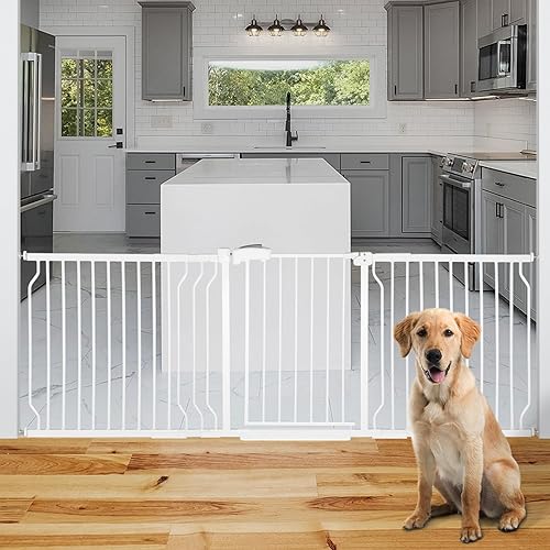 Puerta de bebé extra ancha para escaleras con puerta, 30 pulgadas de alto 75.8-85 pulgadas de ancho, fácil de instalar para interiores, puerta de