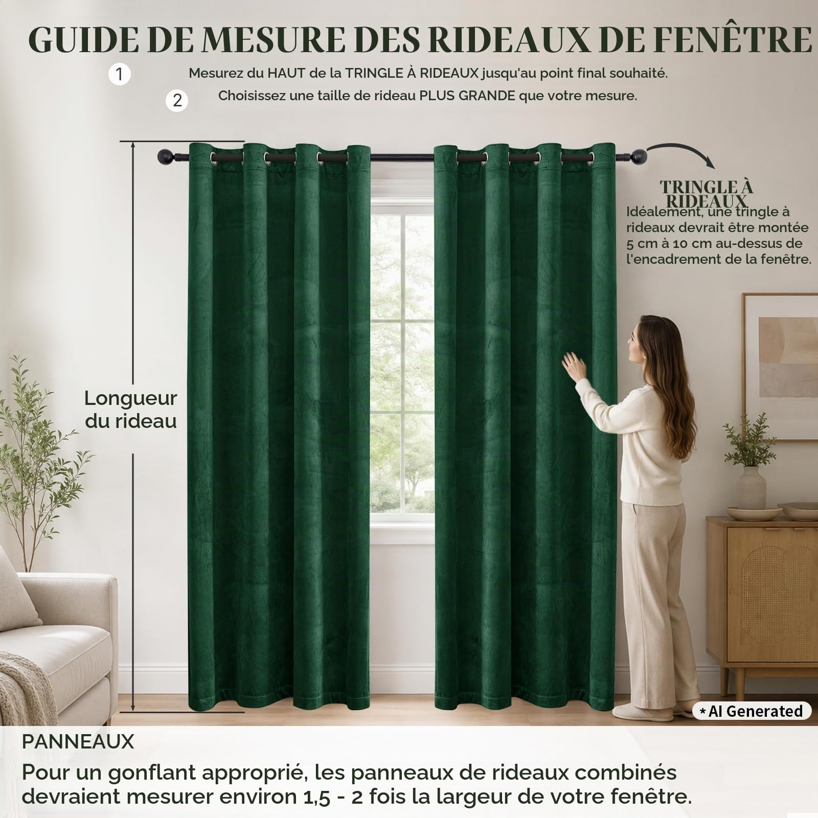 Ystyle Rideau Occultant Velours Lot De 2, 140x180cm, Vert Foncé | Rideaux Salon Rideau Thermique Isolant Anti Chaud Intérieurs, Rideau Phonique Anti Bruit, Moderne Chambre Maison Dressing