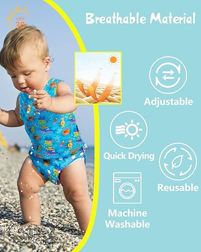Miniatura 2 de babygoal Pañales de natación reutilizables con bolsa húmeda, paquete de 4, pañales de agua ajustables y lavables para lecciones de natación para