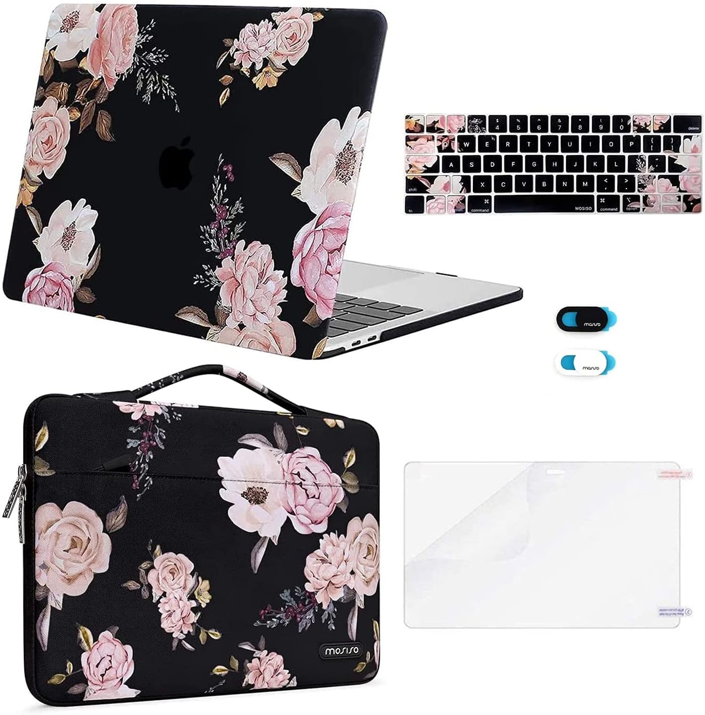 MOSISO MacBook Pro 13 inch Case Plastic Peony Hard Shell with Accessories Black