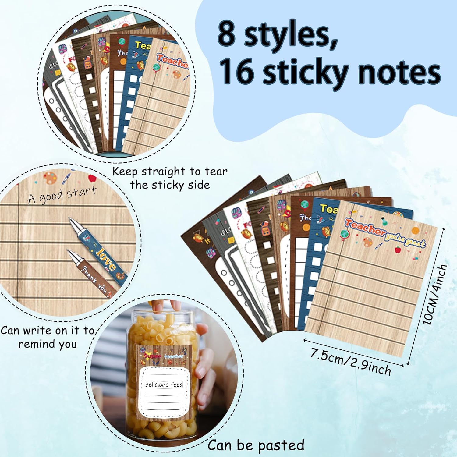 16 Set Teacher Appreciation Gifts - 16 Teacher Pens16 Sticky Notepads 16 Ribbons 16 Thank You Cards 1 Gift Box, Motivational Sticky Notes Inspirational Pens Gift for Office Supplies - Image 2