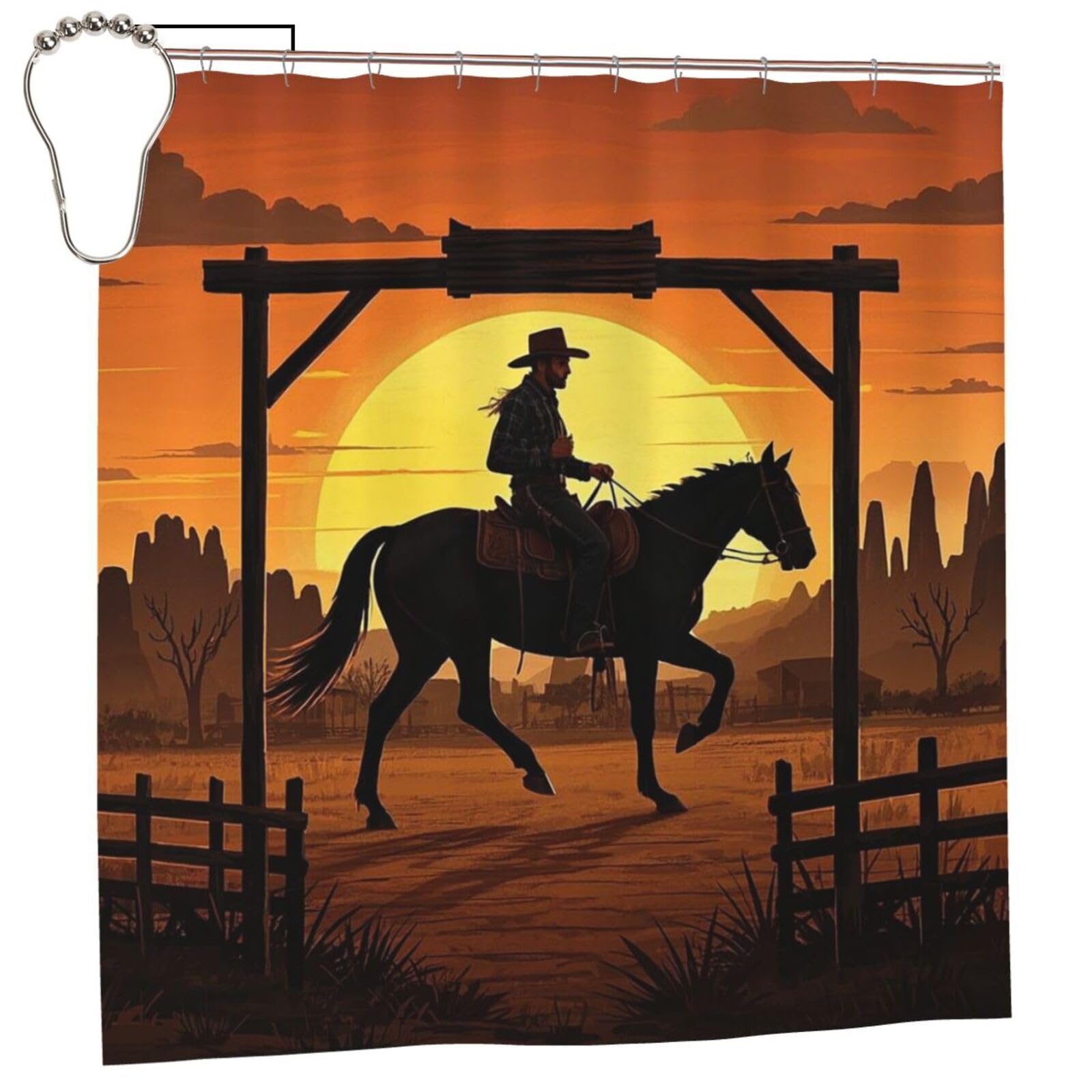 FodPand Cowboy Riding Ranch Desert Shower Curtain 70"x70" Waterproof Long Bathroom Curtain Heavy Duty Thick Cloth Bath Curtain Set with Hooks, Modern Abstract Art Pattern Bathroom Shower Curtains