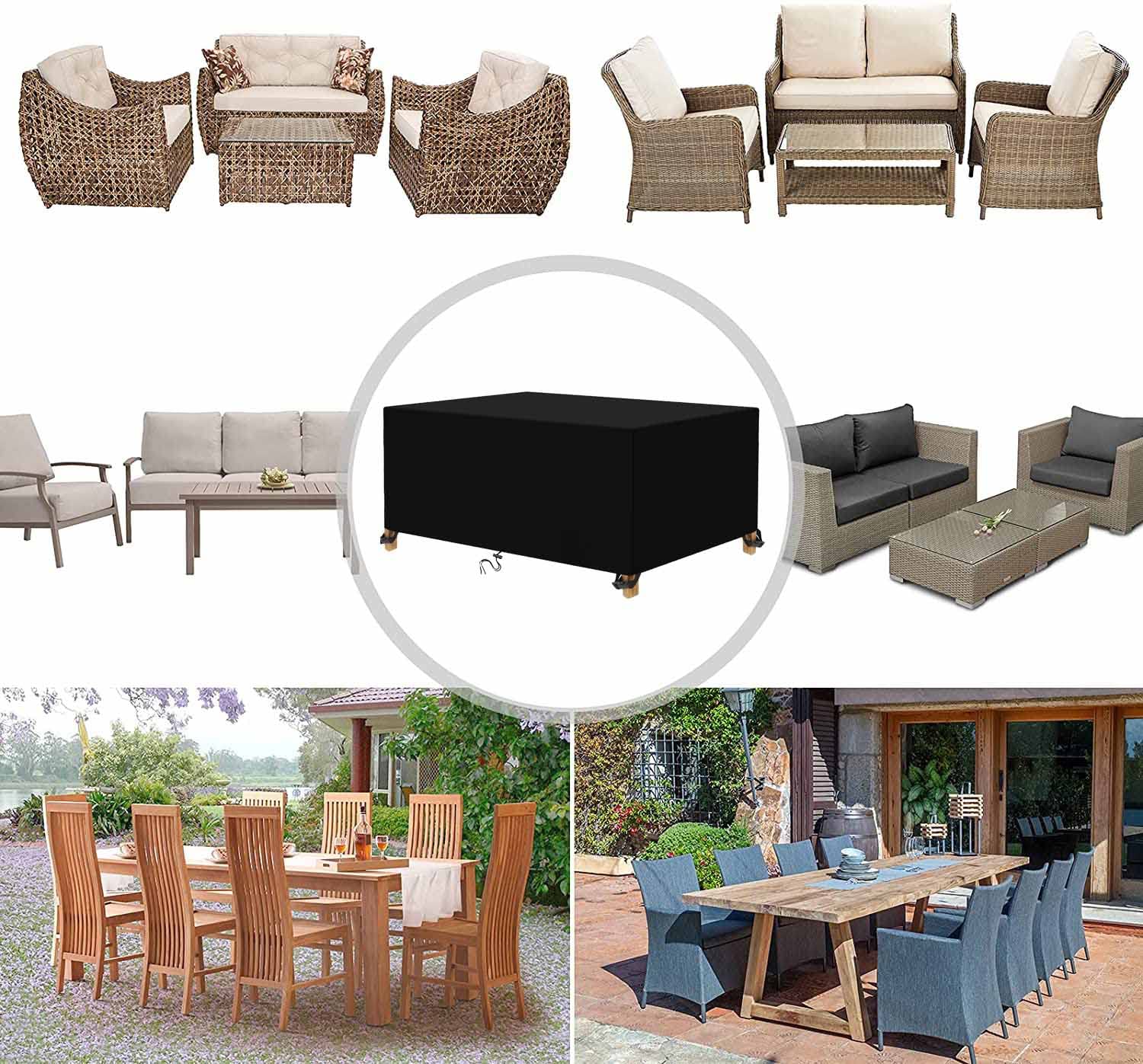 Housse Salon de Jardin 225x116x82cm Housse de Table Jardin Rectangulaire Couverture de Protection Meubles ​Bâche Salon de Jardin Imperméable Anti-UV 600D Oxford Bache Table Exterieur
