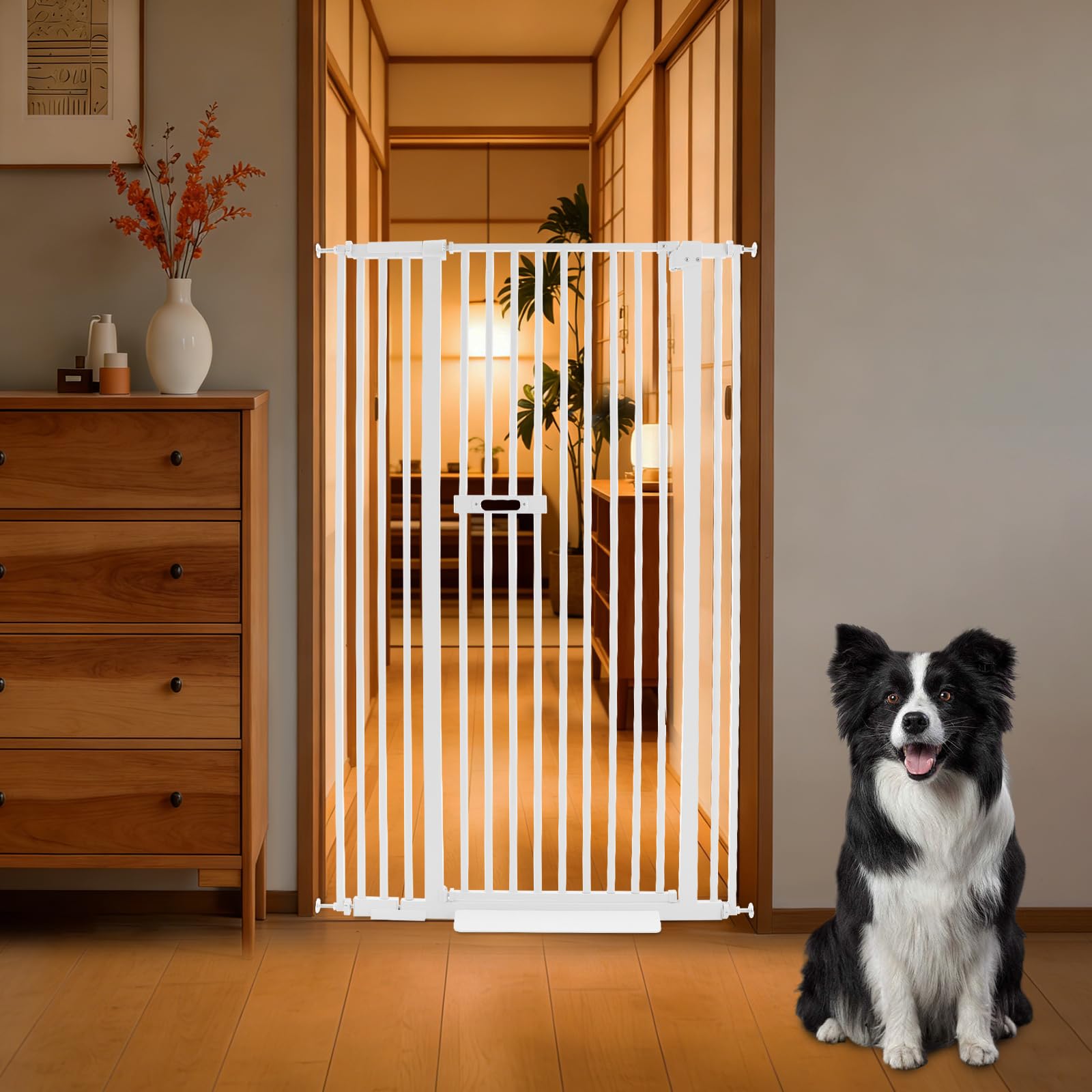 Griglia di sicurezza per porta, senza foratura, regolabile, larga (86-95 cm), per cani e gatti, altezza 150 cm, con chiusura automatica, per scale