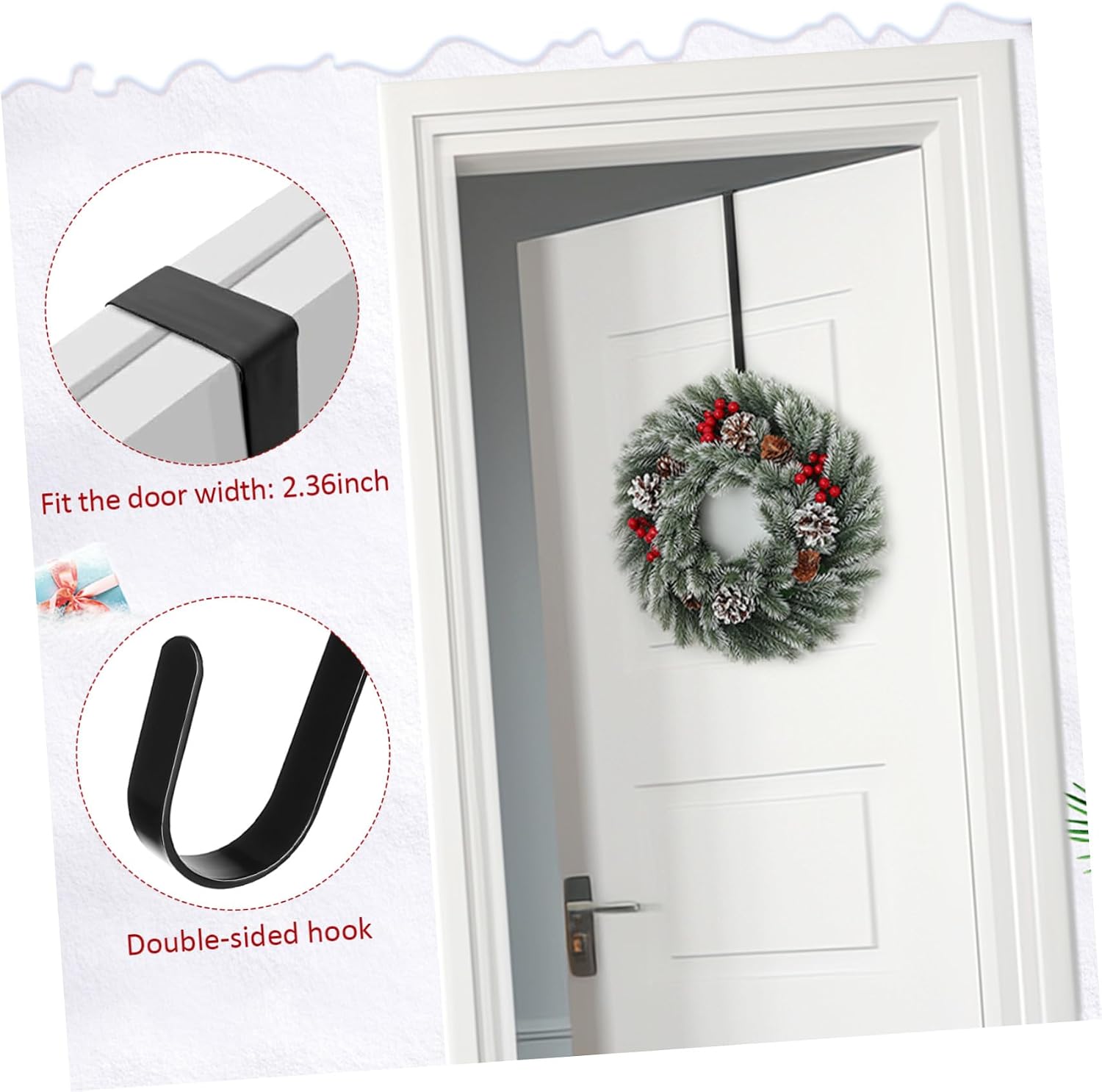 Double-Sided Wreath Hanger Door Wreath Hook Over The Door Metal Garland Hanging Hook for Christmas Holiday Decor