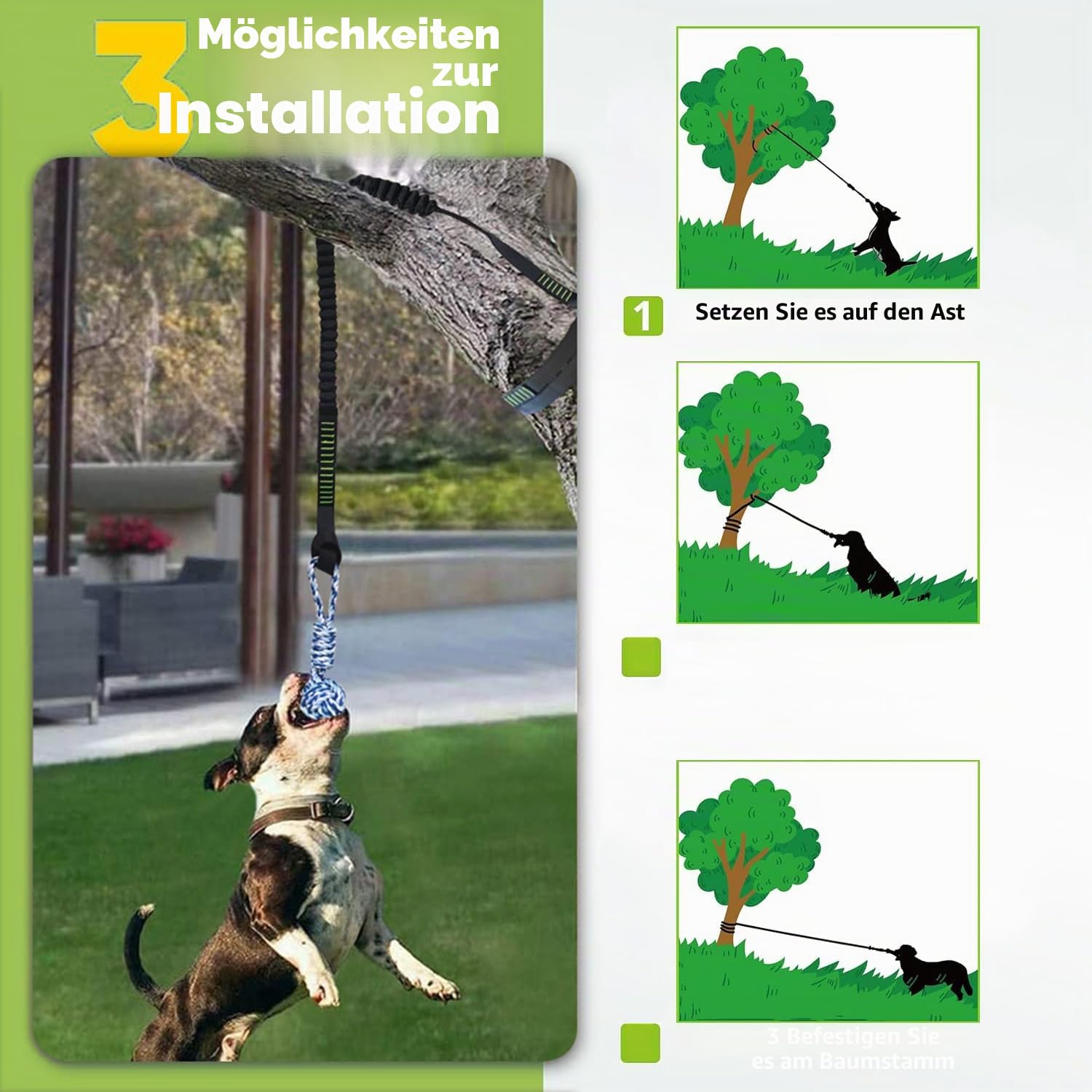 Bungee-Ziehspielzeug für Hunde, Outdoor Hundespielzeug zum Aufhängen mit 2 Kauseilen, Interaktives Tau Spielzeug Hunde Seil für Training Ziehen