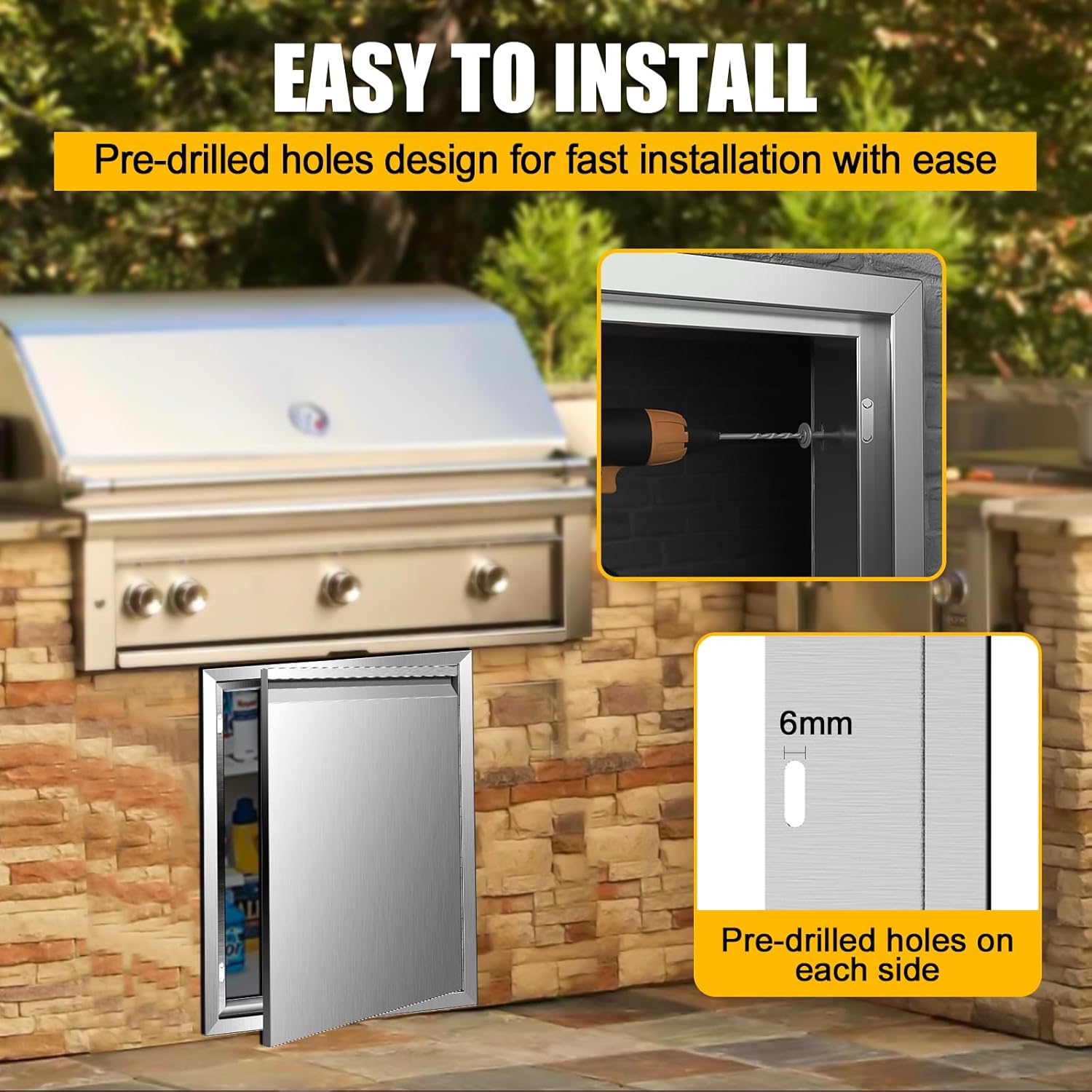 Outdoor Kitchen Doors 18W x 24H Inch Horizontal Handle Right Open Single BBQ Access Door, 304 Stainless Steel for Outdoor Kitchen Cabinet Grill Station or BBQ Island