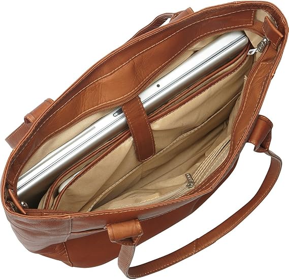 Piel Leather X-Large Laptop Tote Bag, Saddle, One Size