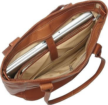 Piel Leather X-Large Laptop Tote Bag, Saddle, One Size