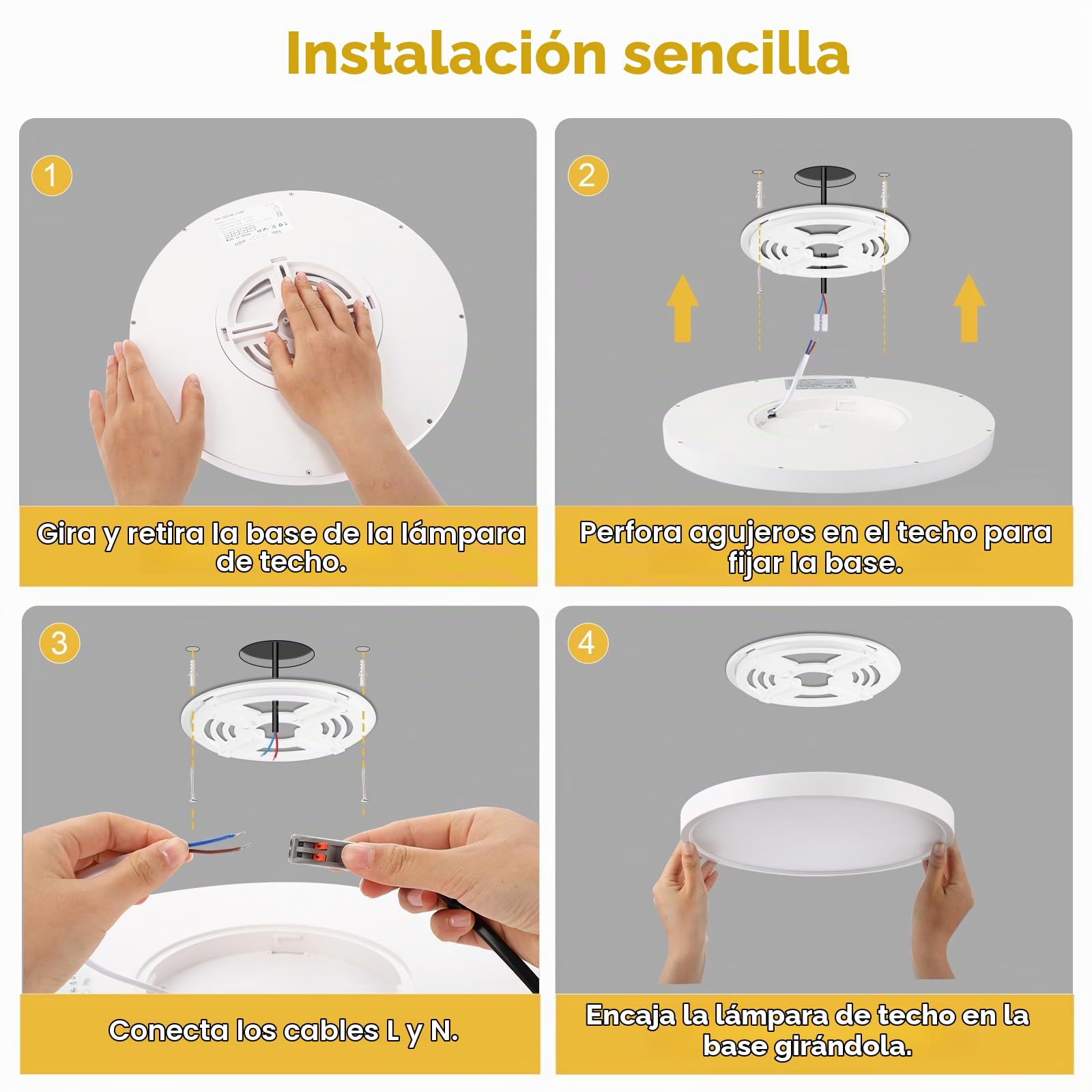 28W Plafon con Sensor de Movimiento, 2800LM Lampara LED Techo con Control Remoto, 3000K/4000K/6000K Luces Sensor Crepuscular, IP54 Luz Led Techo Baño para Cocina Pasillo Sótano Balcón, 30cm