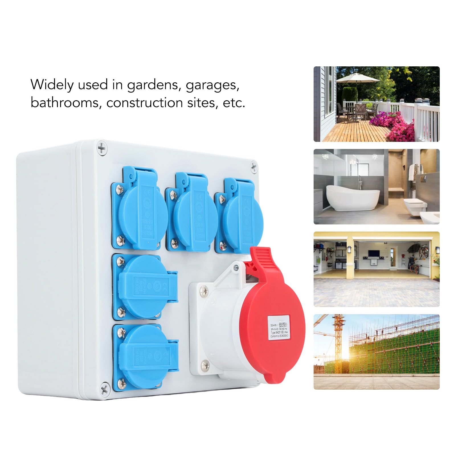 Fafeicy Enchufe Industrial de la UE, Caja de Enchufe Industrial ABS Resistente, Grado Impermeable IP44, con 5 Enchufes Europeos para una Solución de Energía Versátil