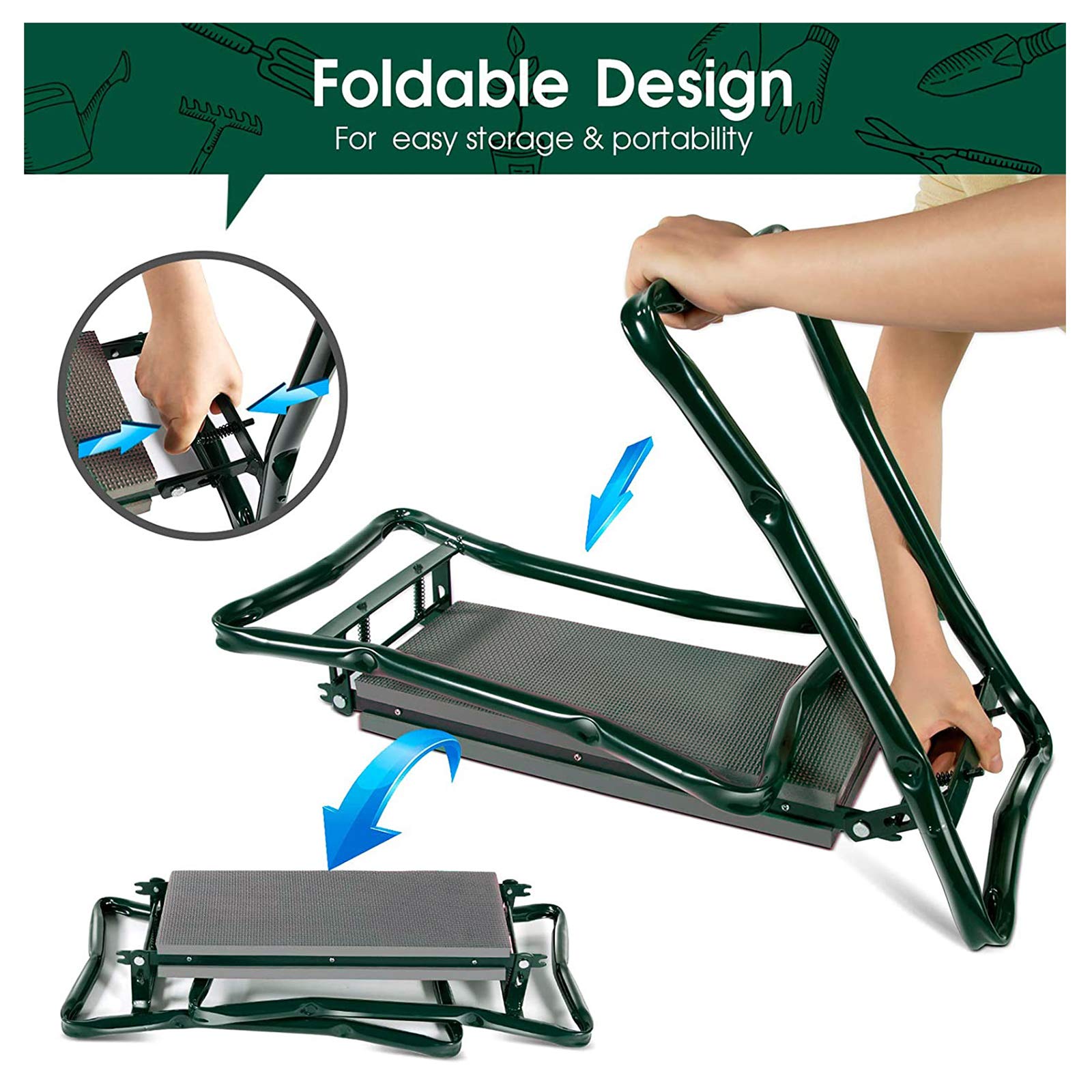 Inginocchiatoio pieghevole e sedile inginocchiatoio da giardino Attrezzi da giardino 2 in 1 Inginocchiatore da giardino portatile pieghevole con maniglie Morbido cuscino per inginocchiarsi previene