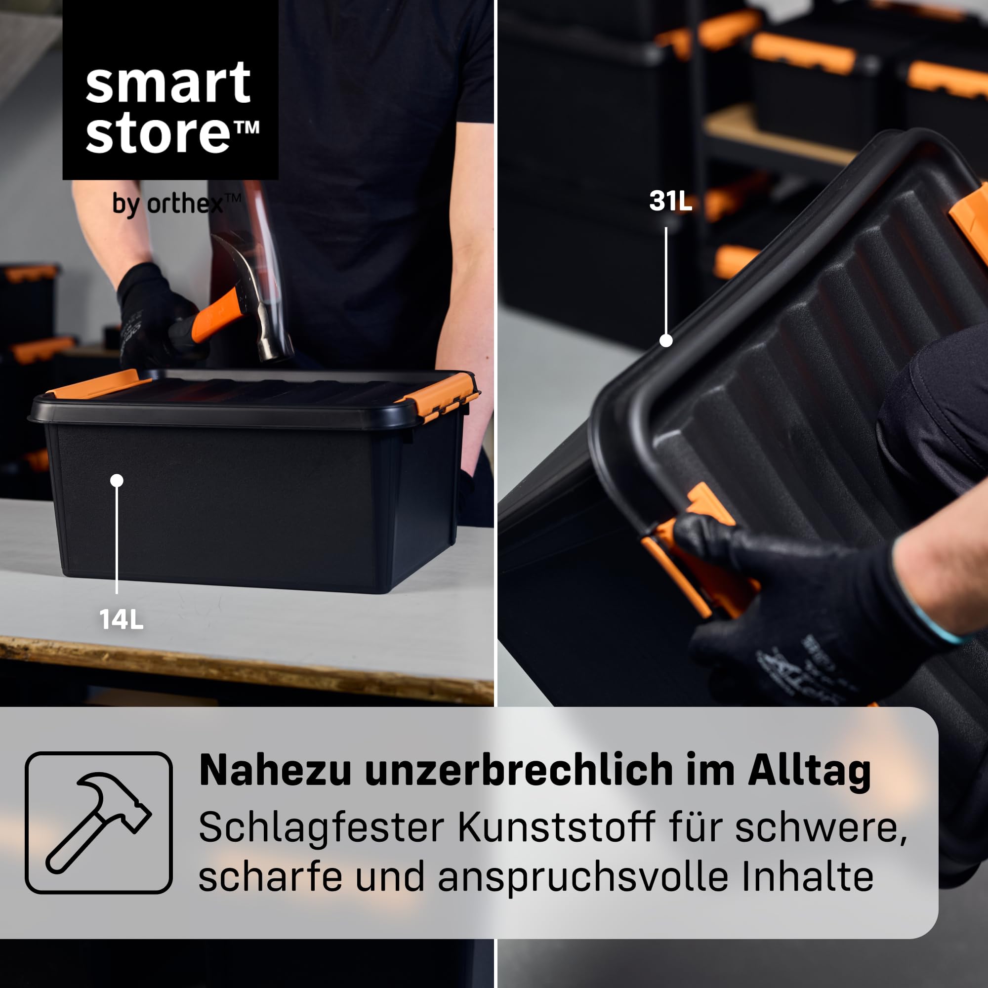 SmartStore Extrem robuste Kunststoff-Aufbewahrungsbox mit Deckel I 49 Liter I Für Garage, Regale, Umzug I 4er Set Stapelboxen mit Clipverschluss I Werkzeugaufbewahrung I BPA-frei I 59 x 39 x 34 cm