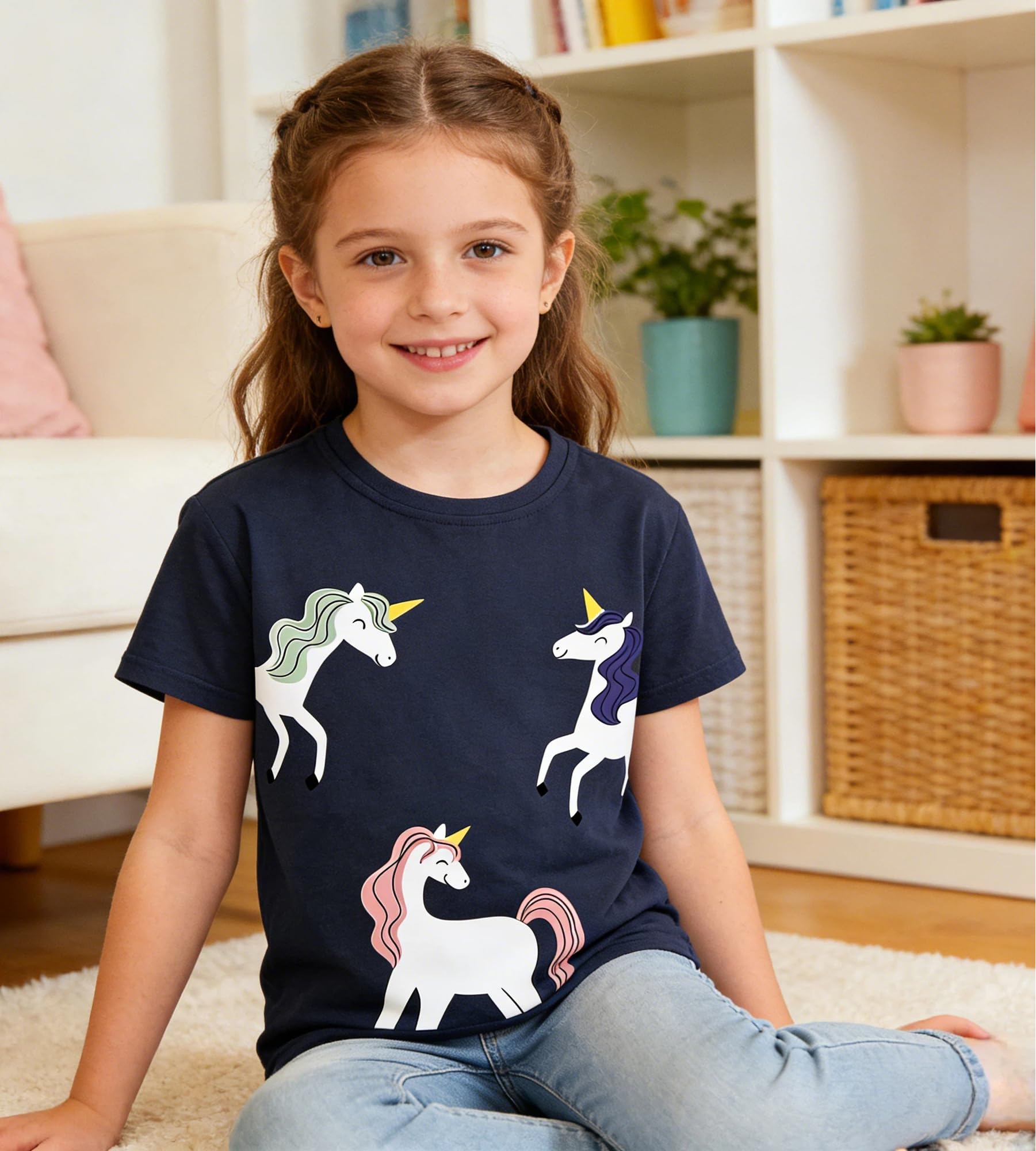 Camisetas de Manga Corta Niñas, Camiseta Algodon para Niña de Verano, Cuello Redondo T-Shirts Moda Informal Tops para Niños 3-8 Años — view 2