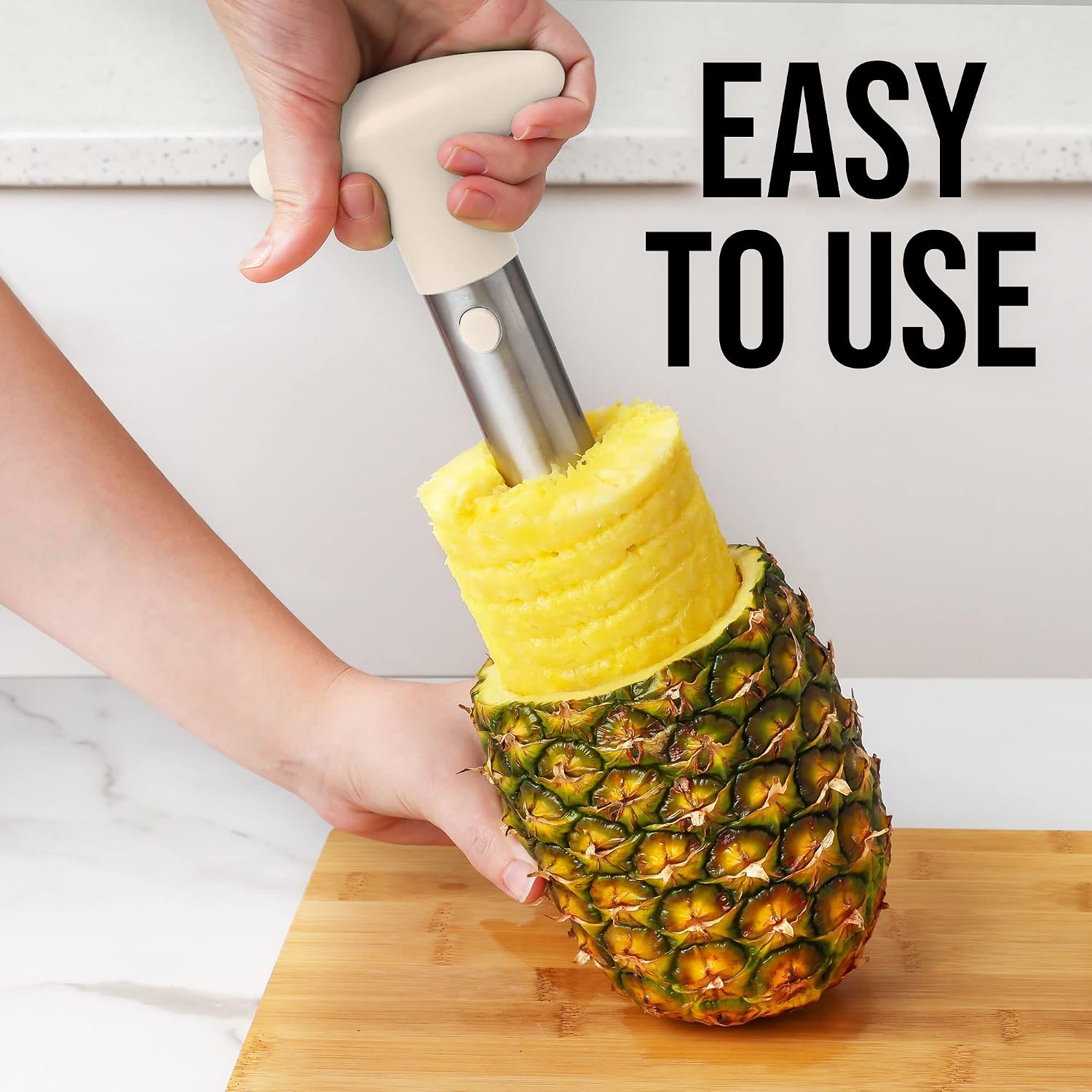 Zulay Kitchen Pineapple Corer and Slicer Tool - Stainless Steel Pineapple Cutter for Easy Core Removal & Slicing - Super Fast Pineapple Slicer and Corer Tool Saves you Time (Ivory)