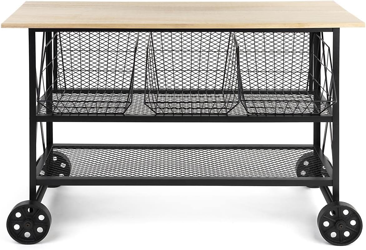 Displays2go Retail Cart w/Wheels, 47.25" W x 16.5" D x 32" H, Iron and Oak - Black (SMMMRC)