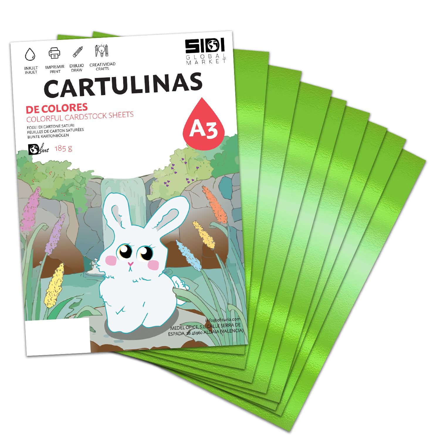 Cartulina A3 Fluor 185 g Cartulina Fluorescente de Colores Neon para Manualidades, Scrapbooking, Impresora Inkjet y Láser, Pack Variado Alta Visibilidad – SIDI (fluor, 25h) — view 32