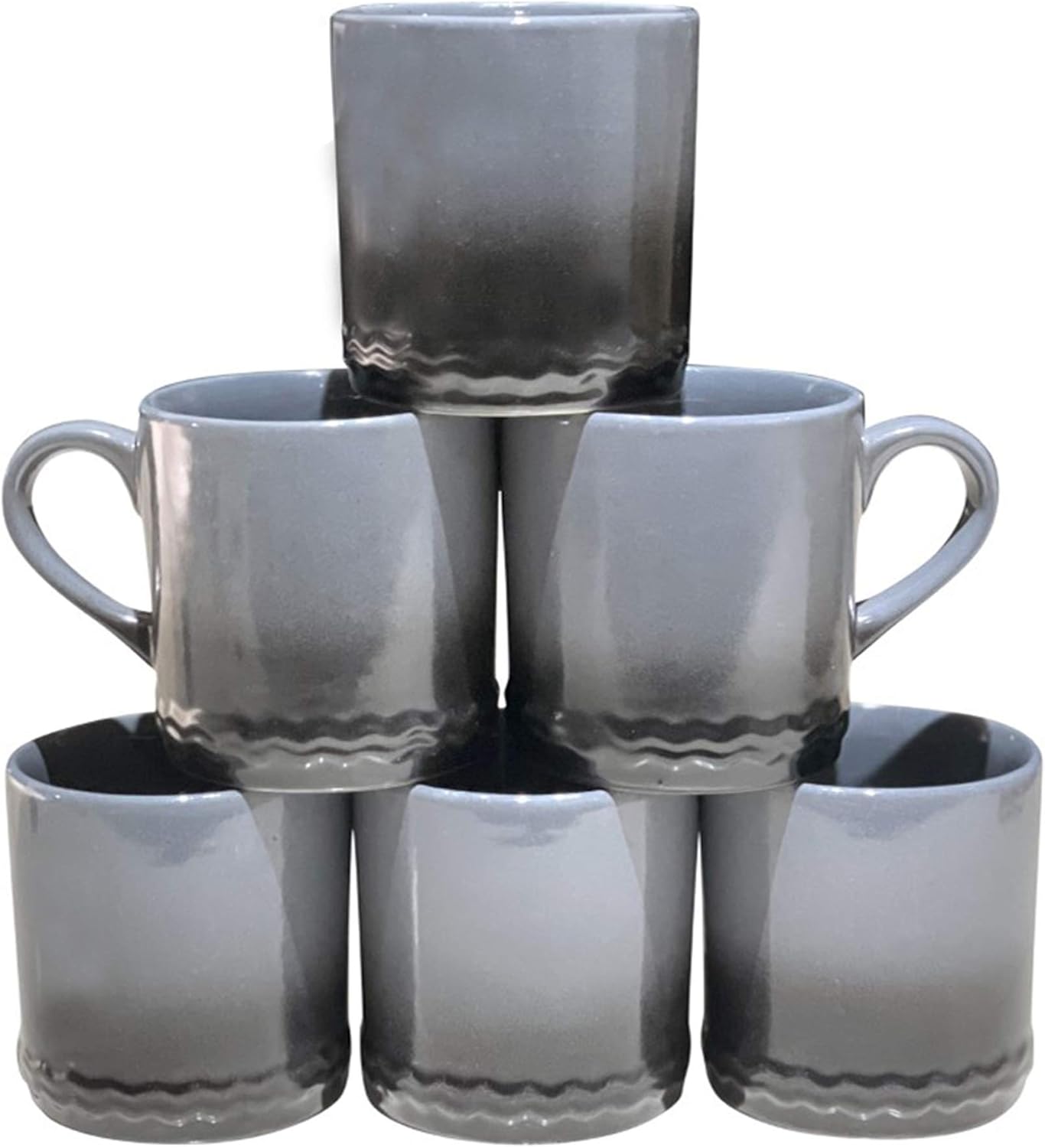 Homeway Stoneware Grey Coffee Mugs 300ml Set of 6 Grey with Black