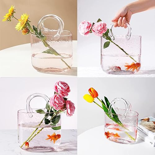 Miniatura 6 de Jarrón de mano, elegante diseño de bolso, jarrón único para bolso, jarrón de vidrio para decoración del hogar, sala de estar, oficina, jardín, boda,