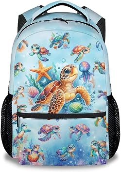 Sea Turtle Backpack for Boys Girls 17 Inch Kids School Bookbag - Water-Resistant Polyester Student School Bag for Elementary Middle School Students