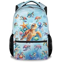 Sea Turtle Backpack for Boys Girls 17 Inch Kids School Bookbag - Water-Resistant Polyester Student School Bag for Elementary Middle School Students
