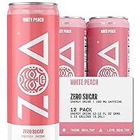 Vista 1 de ZOA Zero Sugar Energy Drinks - White Peach Fórmula energética saludable con cafeína natural, vitamina C diaria, vitaminas B esenciales, sin gluten