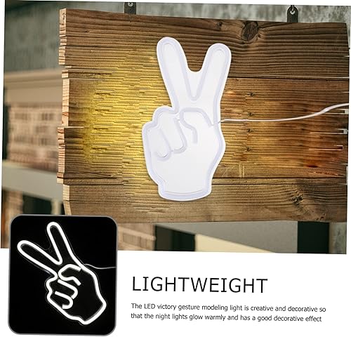 Miniatura 5 de DOITOOL Luz de gesto de victoria, luz de neón para mesita de noche, letreros de pared de neón para dormitorio, lámpara de atmósfera de neón, luz en