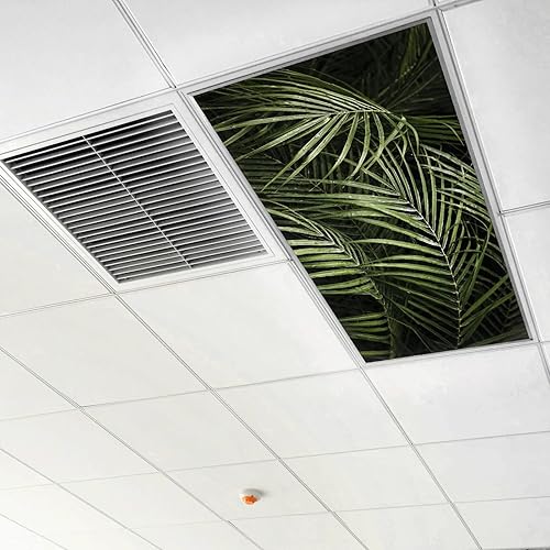 Miniatura 6 de Hojas de palmera tropicales, grandes, verde oscuro, cubiertas de luz fluorescente, 2 x 4, cubierta de luz de techo decorativo fluorescente con