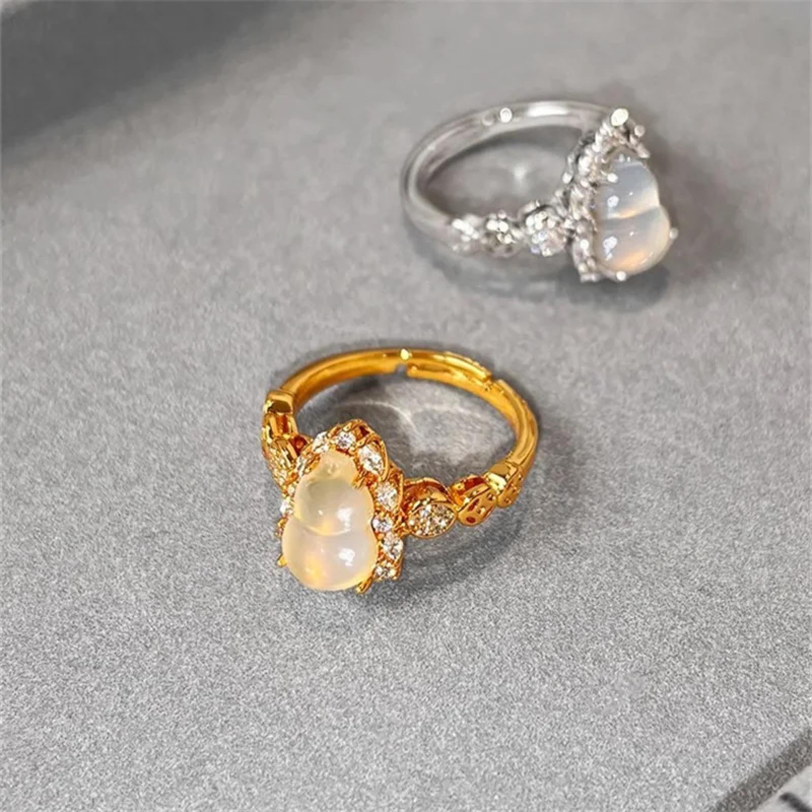Ring Ringe Damen Bijouterie Herren Vintage Natürlicher Weißer Jade-Kürbis-Ring Mit Zarten, Modischen Eiernudeln Für Damen, All-Match-Schmuck