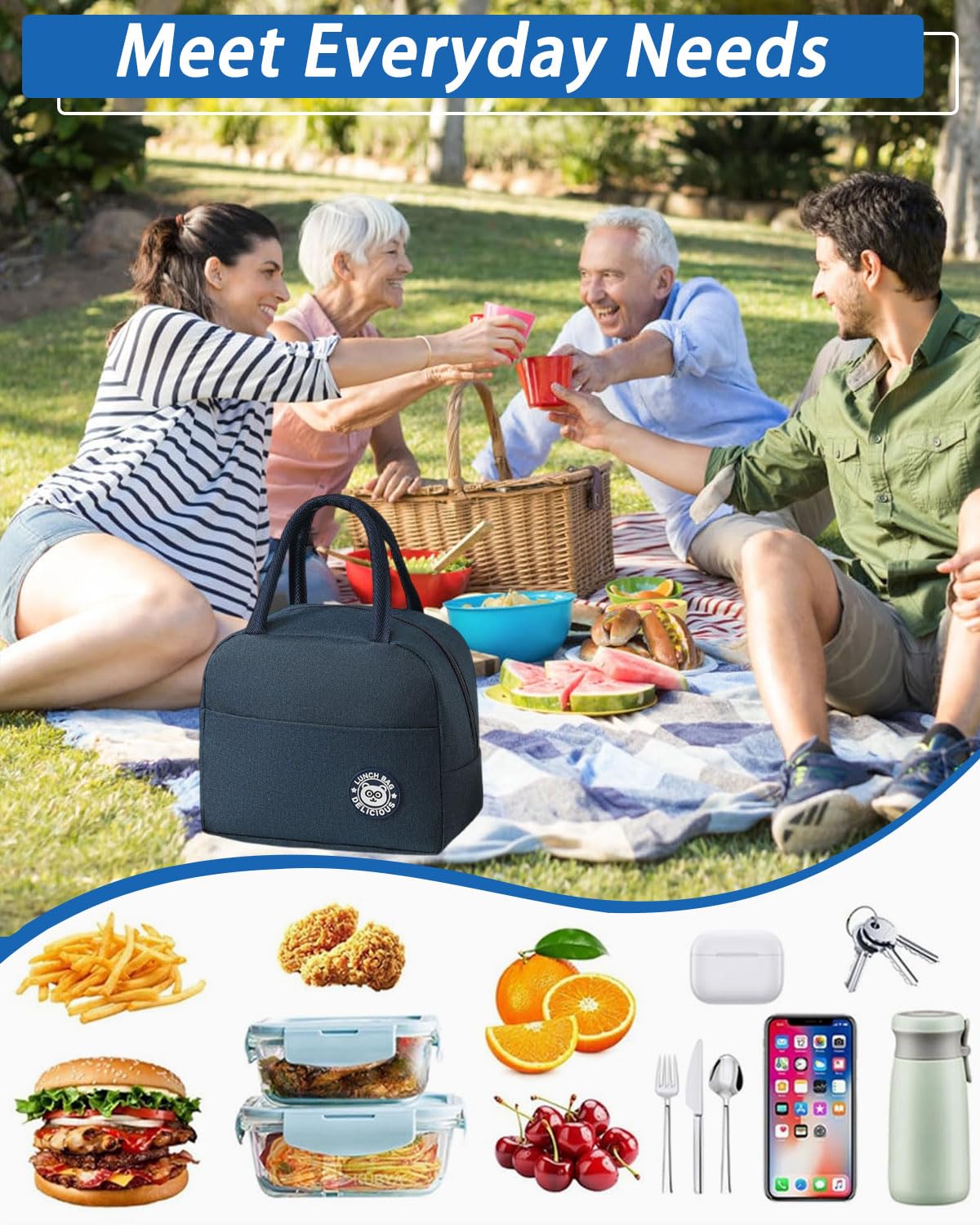 Borsa Termica Piccola 5,5 L – Per Pranzo, Scuola E Picnic, Con Isolante In Alluminio, Manici Rinforzati, Colore Nero