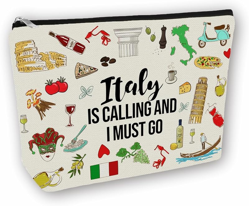 Necessaire de maquiagem Girlly Italy com estampa de letras, zíper e forro de algodão – 1 unidade