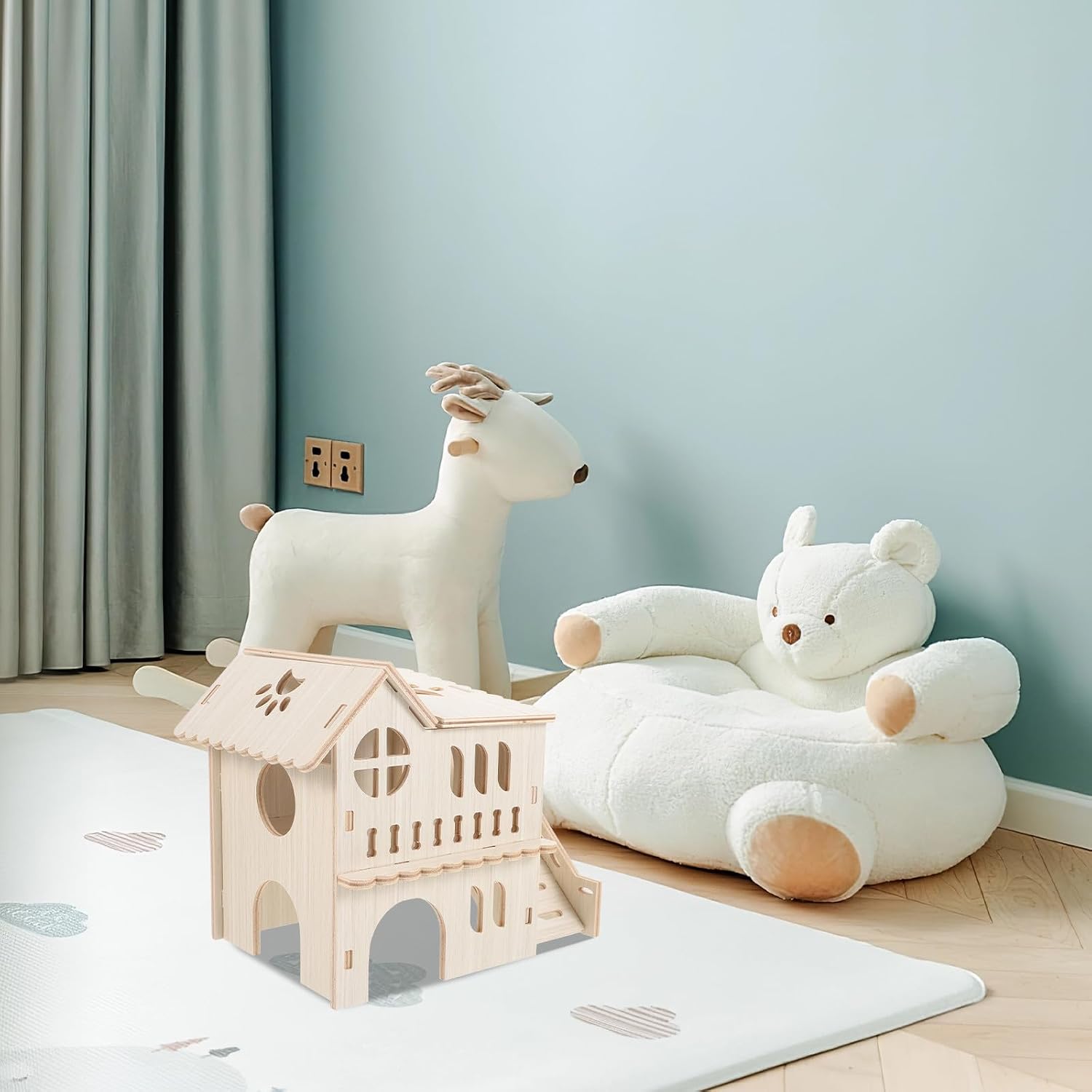 Wooden Hamster Hideout House Two-Level Privacy Sleeping Space image 5